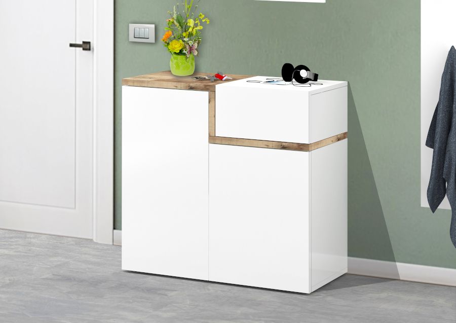 Scarpiera 2 ante, 1 anta ribalta bianco lucido ardesia, made in Italy, ZTC27580258