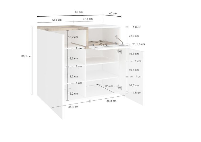 Scarpiera 2 ante, 1 anta ribalta bianco lucido e pero, made in Italy, ZTCC35168902