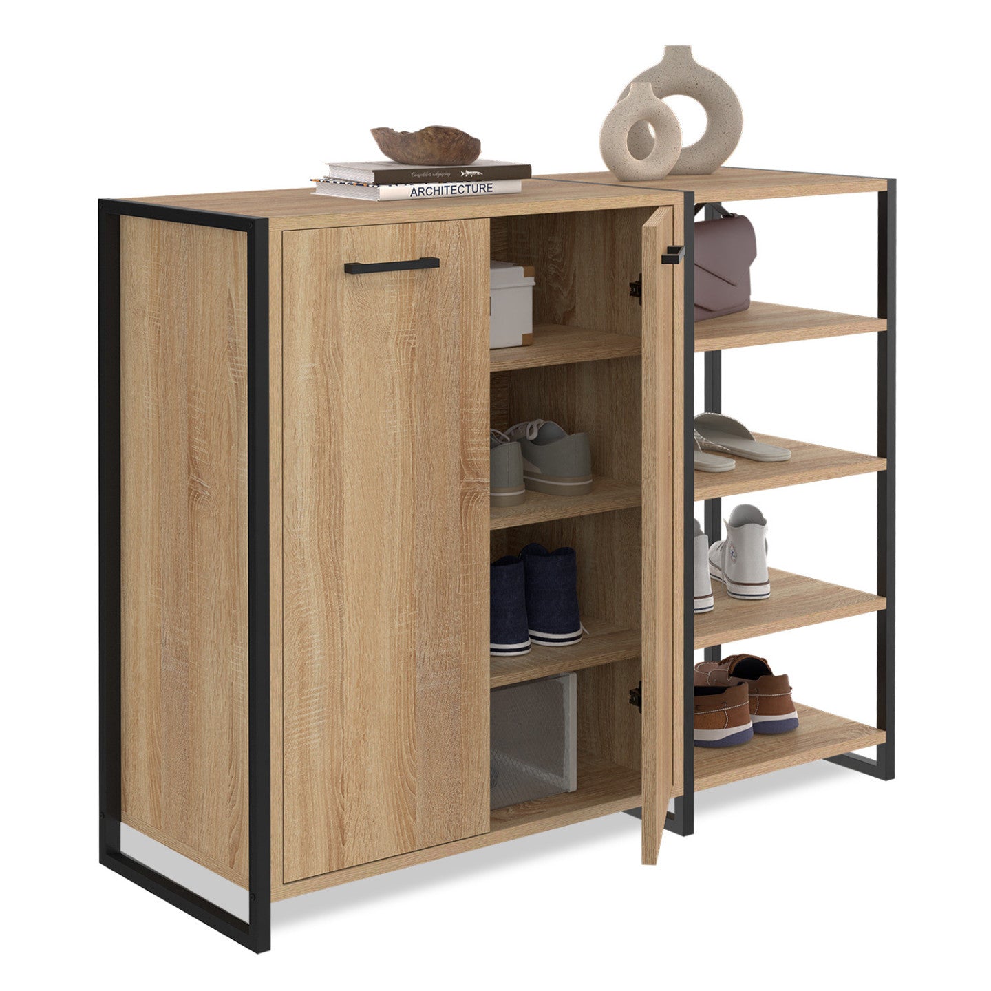 IDMarket - Scarpiera 12 paia LUIS 2 porte con 4 ripiani design industriale