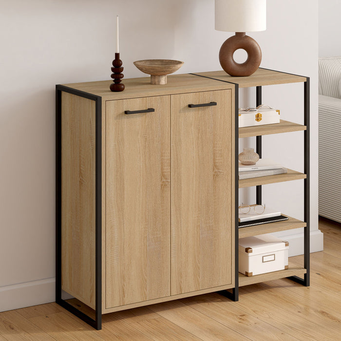 IDMarket - Scarpiera 12 paia LUIS 2 porte con 4 ripiani design industriale