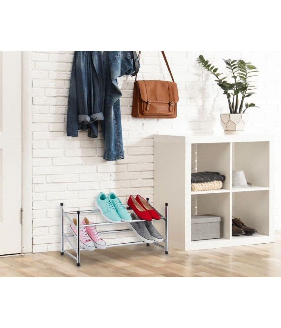 Scarpiera 12 Paia Scarpe Salvaspazio In Metallo Estensibile 2 Ripiani Impilabile         