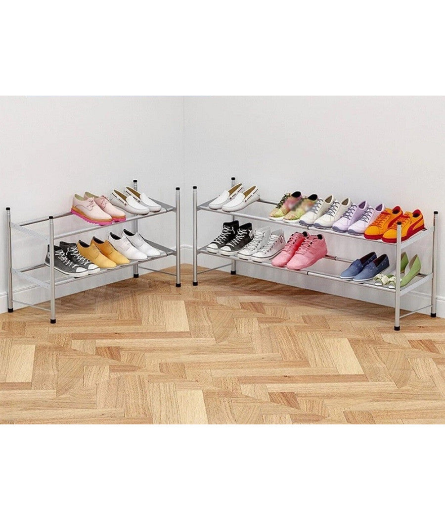 Scarpiera 12 Paia Scarpe Salvaspazio In Metallo Estensibile 2 Ripiani Impilabile         