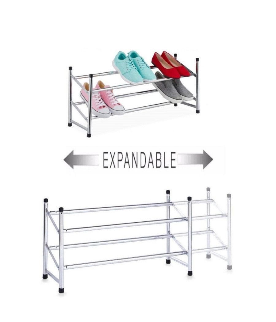 Scarpiera 12 Paia Scarpe Salvaspazio In Metallo Estensibile 2 Ripiani Impilabile         