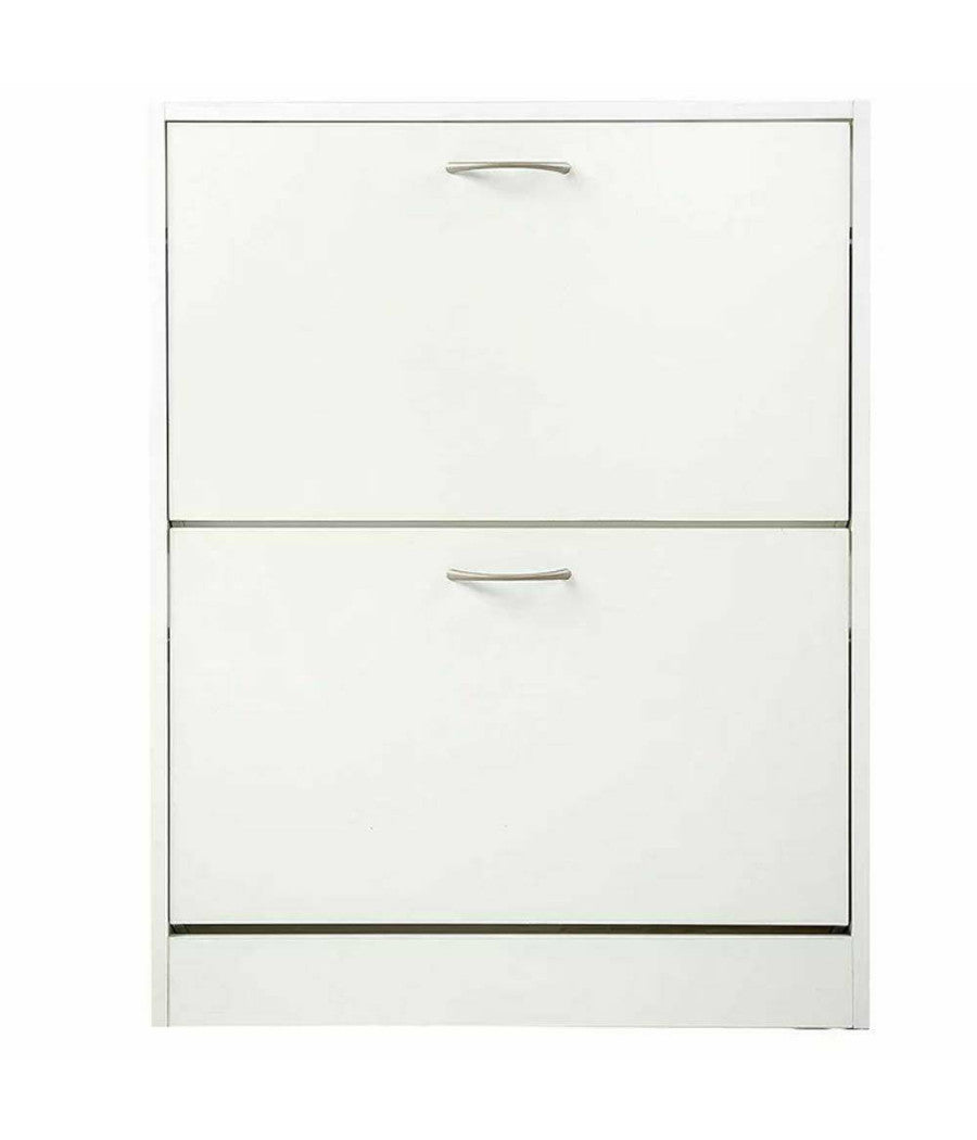 Scarpiera 2 Ante Ripiani Doppia Profondita In Melamina 63x24x80cm Colore Bianco         