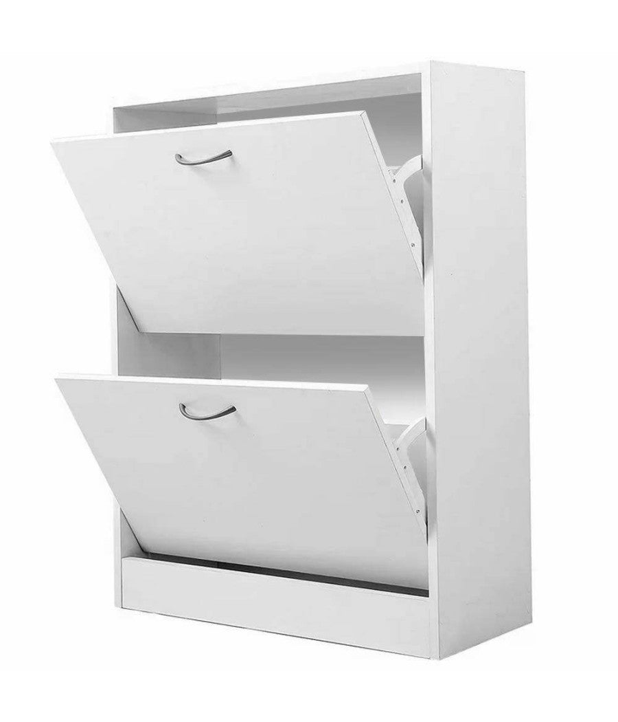 Scarpiera 2 Ante Ripiani Doppia Profondita In Melamina 63x24x80cm Colore Bianco         