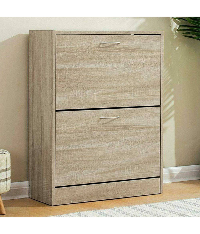 Scarpiera 2 Ante Ripiani Doppia Profondita In Melamina 63x24x81cm Colore Beige         