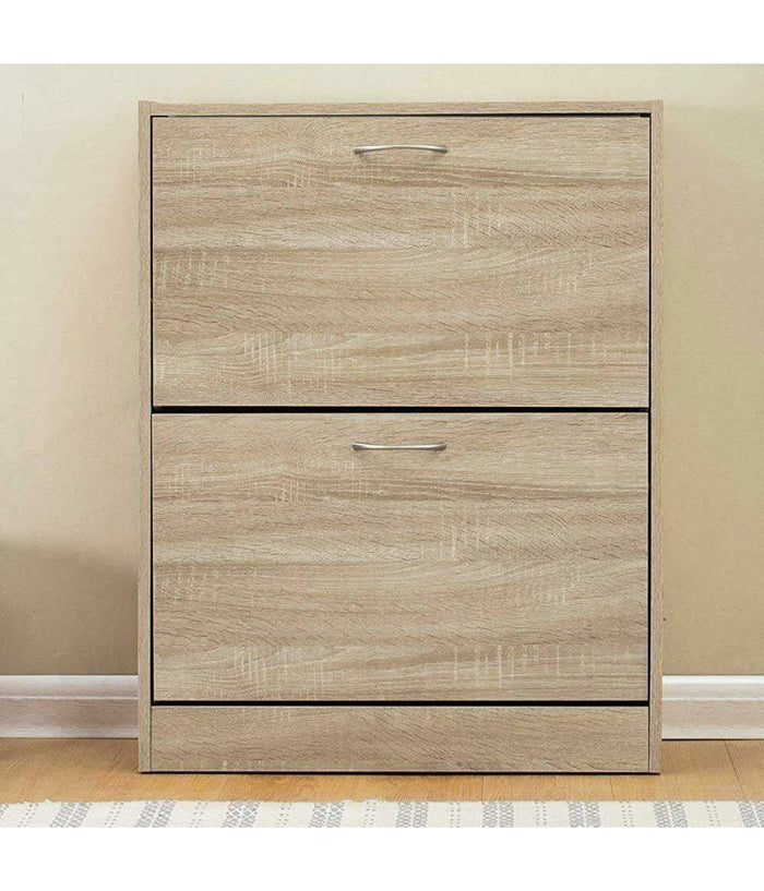 Scarpiera 2 Ante Ripiani Doppia Profondita In Melamina 63x24x81cm Colore Beige         