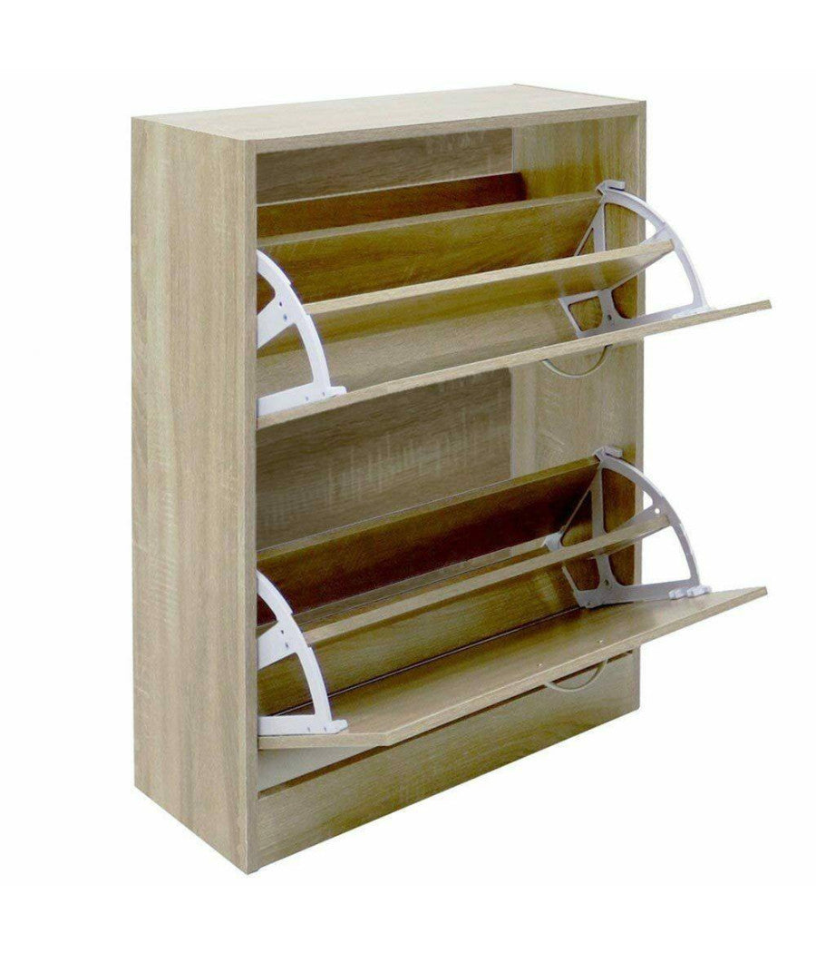 Scarpiera 2 Ante Ripiani Doppia Profondita In Melamina 63x24x81cm Colore Beige         