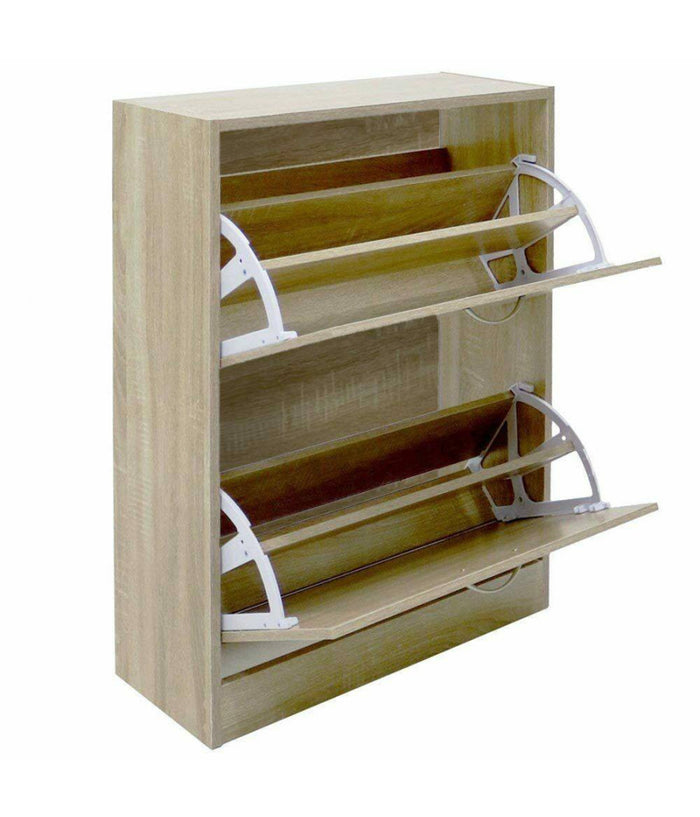 Scarpiera 2 Ante Ripiani Doppia Profondita In Melamina 63x24x81cm Colore Beige         