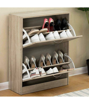 Scarpiera 2 Ante Ripiani Doppia Profondita In Melamina 63x24x81cm Colore Beige         