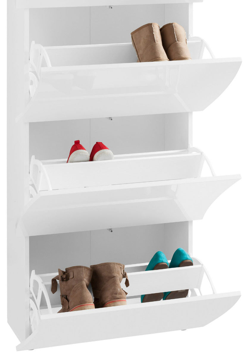 Scarpiera a 3 ante sagomate bianco laccato lucido, linea onda, ZTC222222