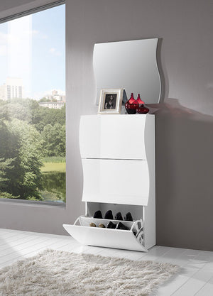 Scarpiera a 3 ante sagomate bianco laccato lucido, linea onda, ZTC222222