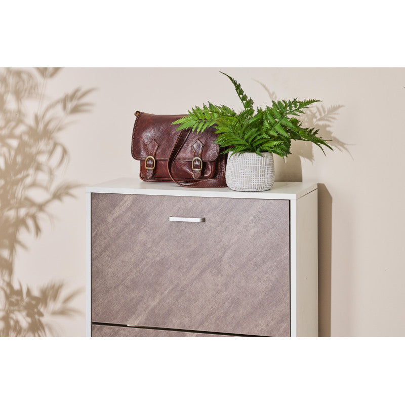 Scarpiera 3 Ante Struttura Bianca + Ante Marrone Effetto Pietra