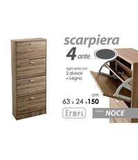 Scarpiera 4 Ante Doppia Salvaspazio Slim Legno Moderna Noce H 150x63x24cm 827648         
