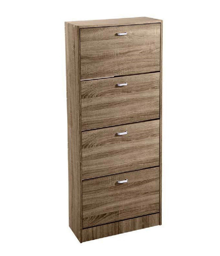 Scarpiera 4 Ante Doppia Salvaspazio Slim Legno Moderna Noce H 150x63x24cm 827648         