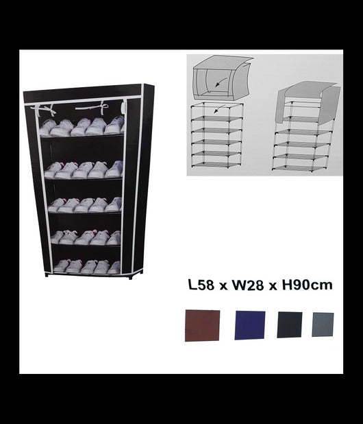 Scarpiera 5 Ripiani Salvaspazio Copertura Antipolvere 58x28x90cm Organizer         