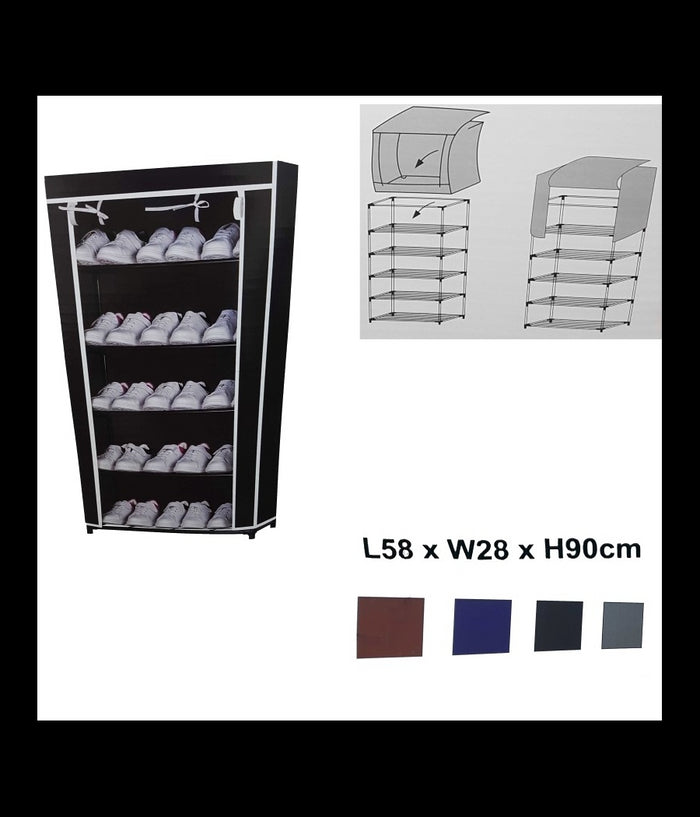 Scarpiera 5 Ripiani Salvaspazio Copertura Antipolvere 58x28x90cm Organizer         