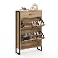 IDMarket - Scarpiera a 2 ante da 12 pezzi LUIS con cassetto dal design industriale