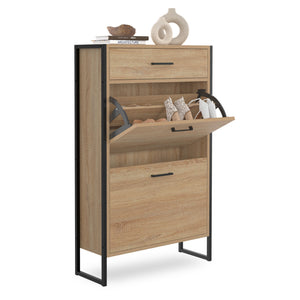 IDMarket - Scarpiera a 2 ante da 12 pezzi LUIS con cassetto dal design industriale