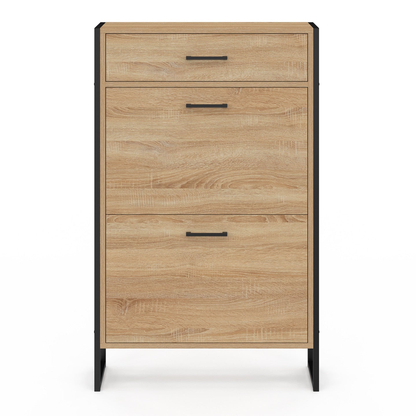 IDMarket - Scarpiera a 2 ante da 12 pezzi LUIS con cassetto dal design industriale