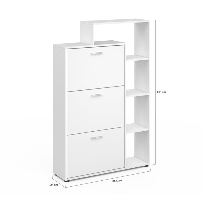 IDMarket - Scarpiera a 3 ante con ripiano bianco