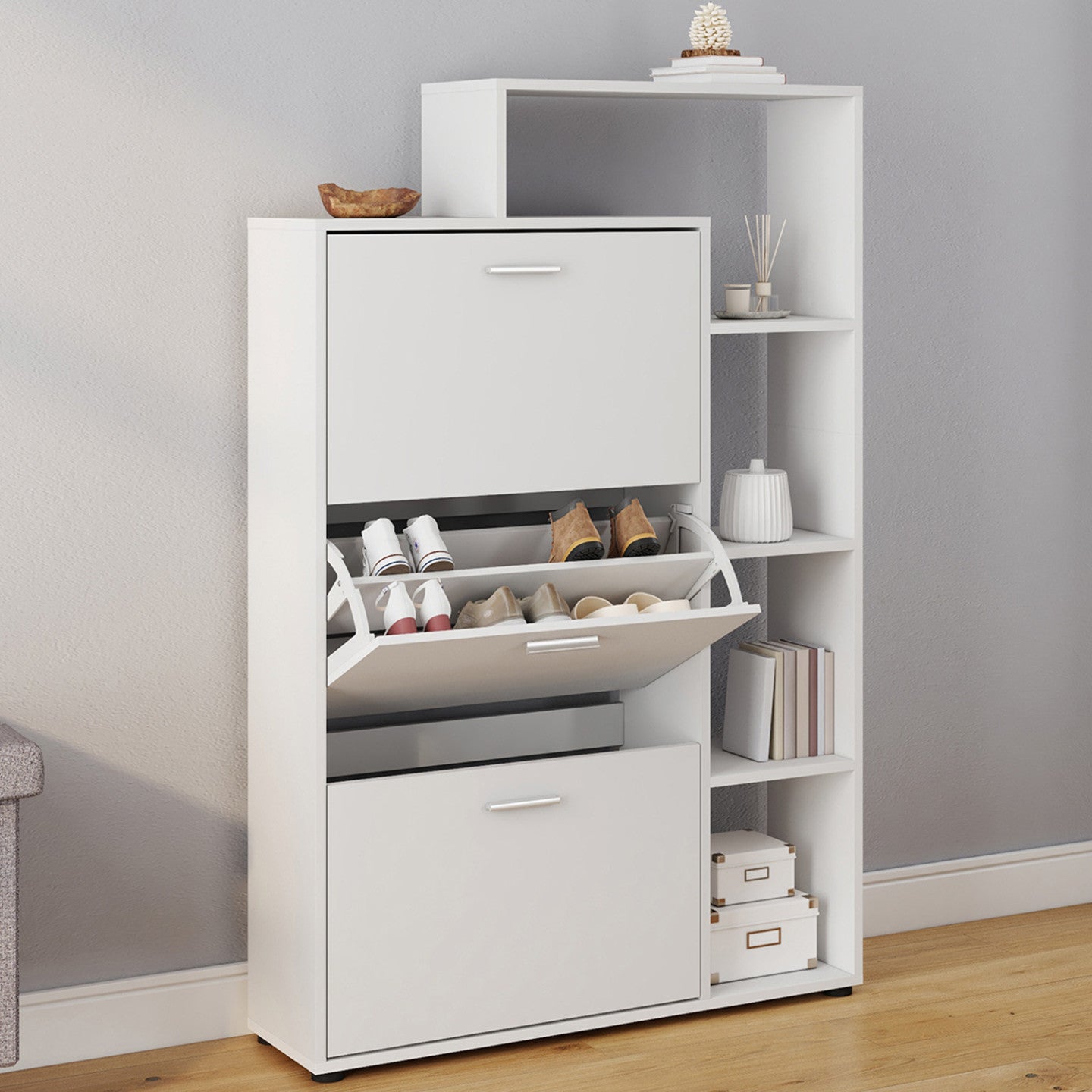 IDMarket - Scarpiera a 3 ante con ripiano bianco