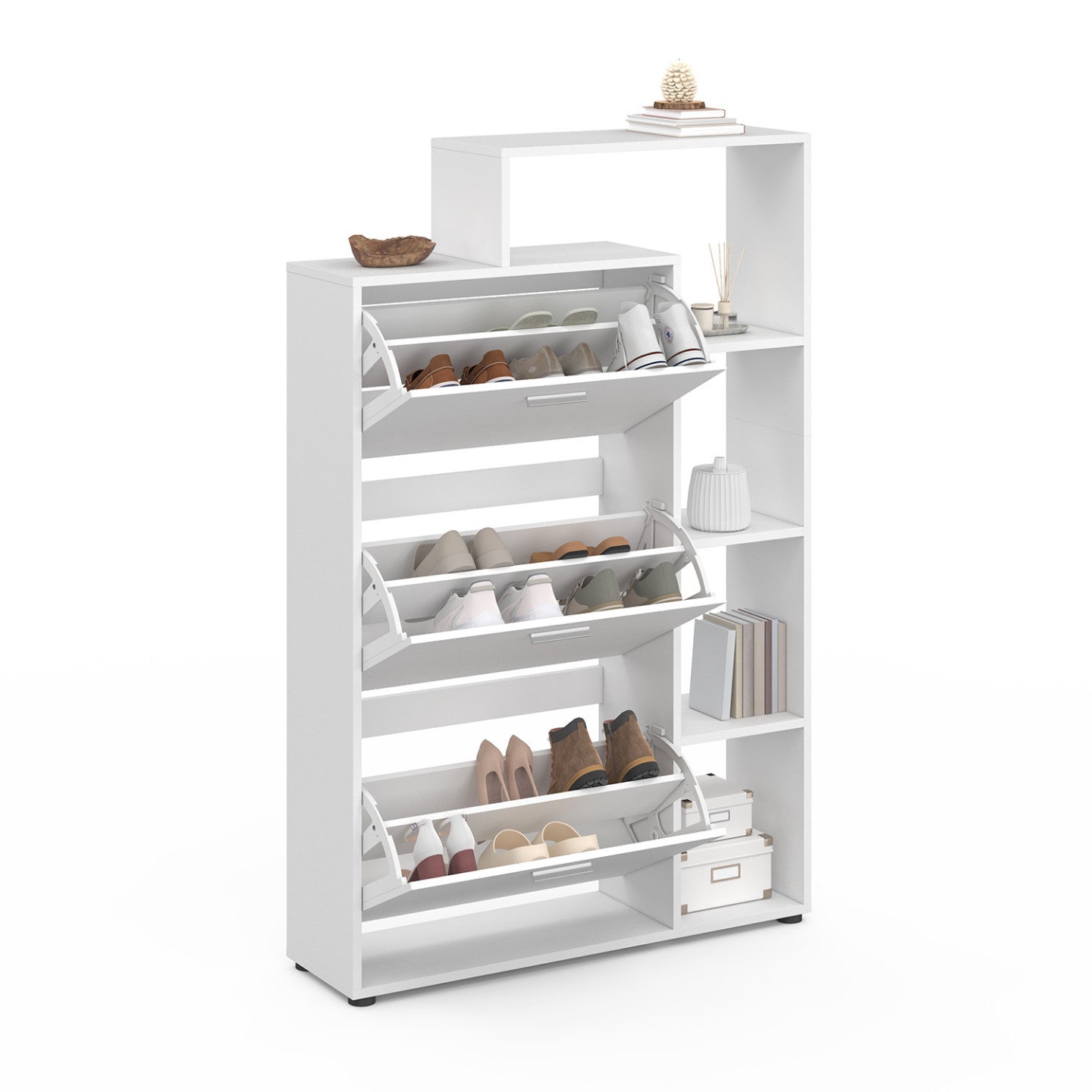 IDMarket - Scarpiera a 3 ante con ripiano bianco