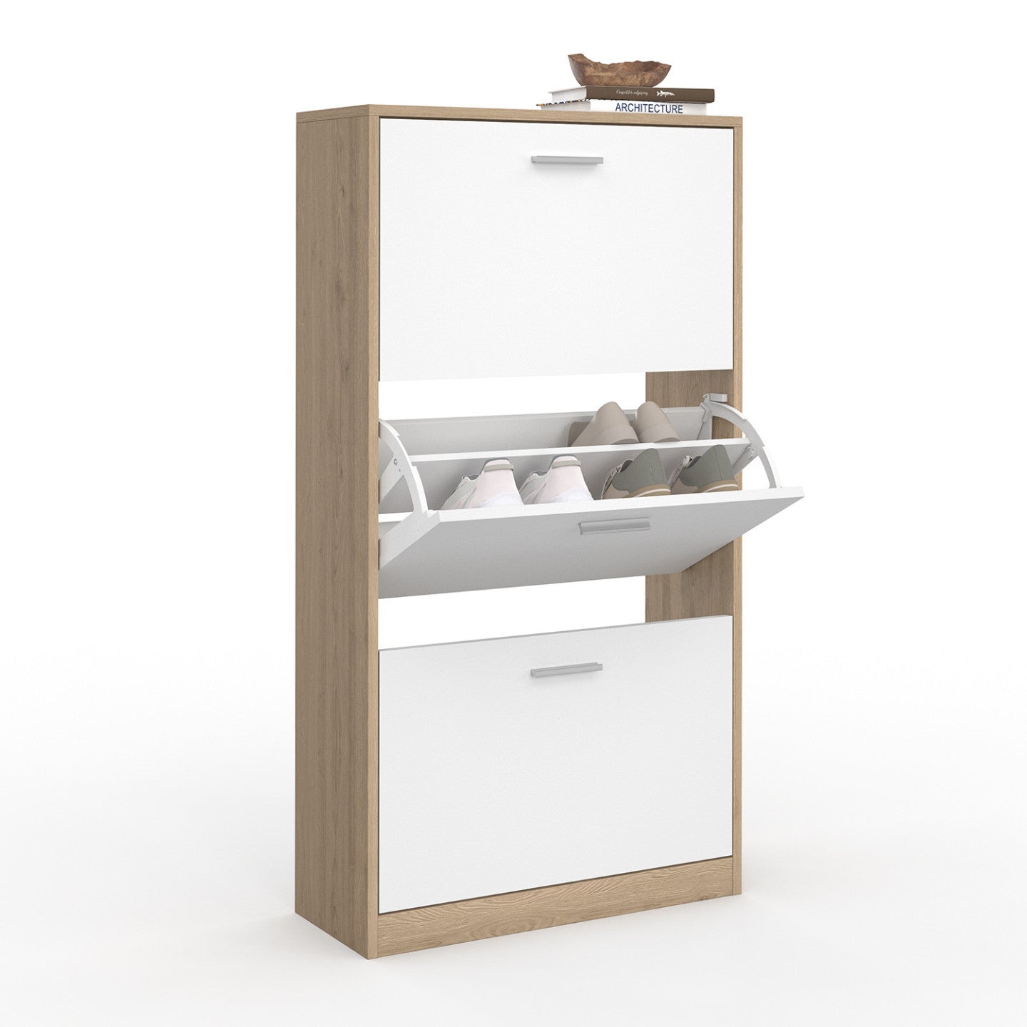 IDMarket - Scarpiera a 3 ante effetto faggio e bianco