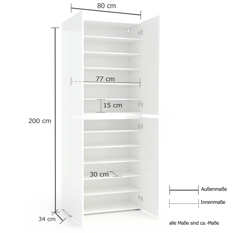 Scarpiera a 4 ante XL con 10 ripiani MISTER VERDE SALVIA made in Italy