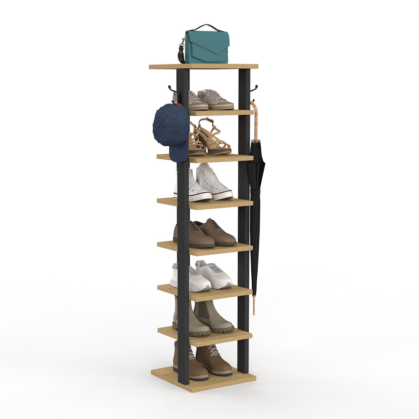 IDMarket - Scarpiera a 8 livelli con pioli in legno e neri