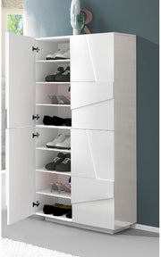Scarpiera a 4 ante con disegni geometrici in finitura Bianco lucido, ZTCA63510838