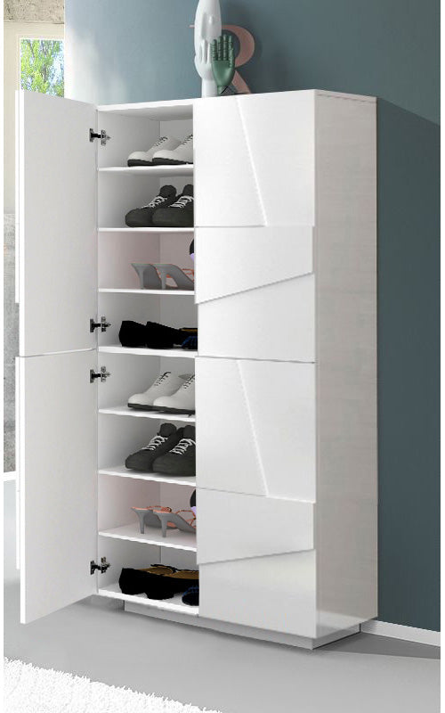 Scarpiera a 4 ante con disegni geometrici in finitura Bianco lucido, ZTCA63510838