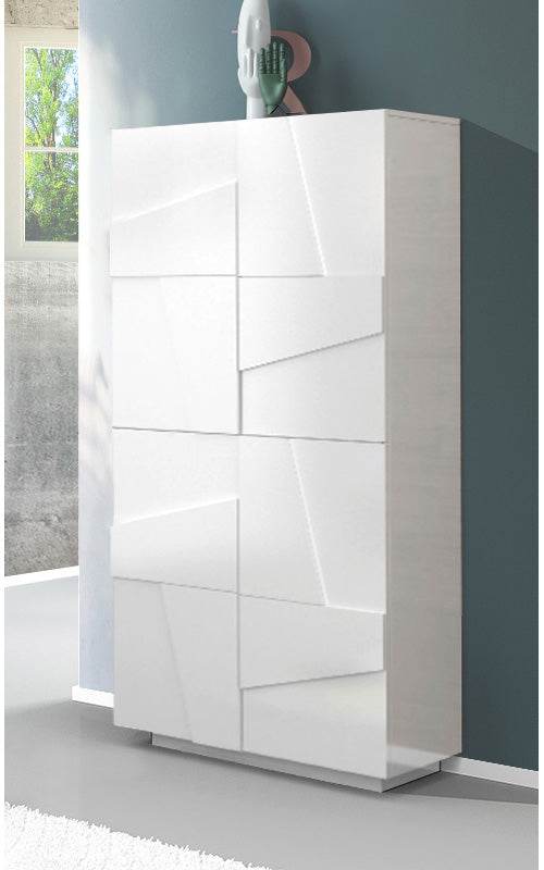 Scarpiera a 4 ante con disegni geometrici in finitura Bianco lucido, ZTCA63510838