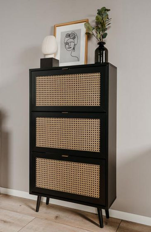 Scarpiera Arendal con 3 cassetti in finitura Nero opaco con dettagli Oro,  ZFRVIENNSCP