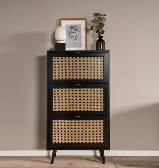 Scarpiera Arendal con 3 cassetti in finitura Nero opaco con dettagli Oro,  ZFRVIENNSCP