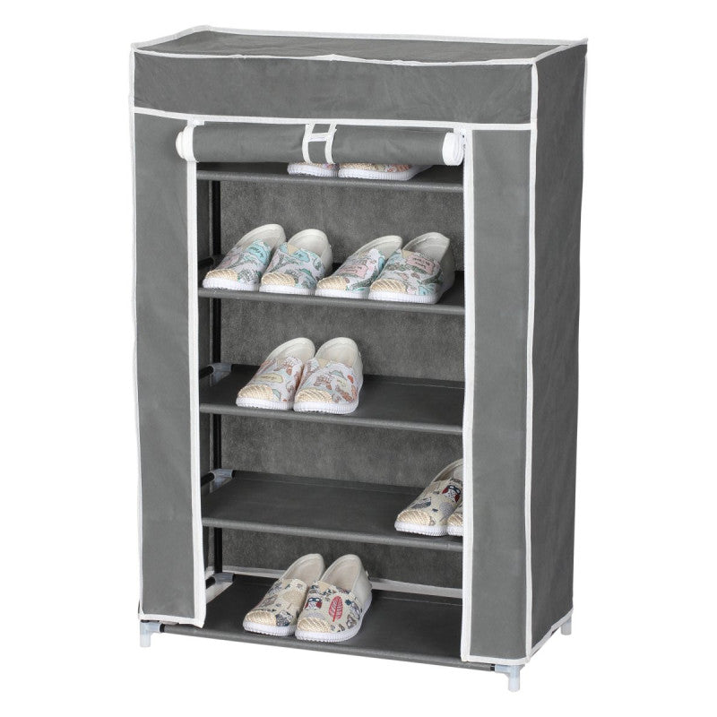Scarpiera Armadio In Tnt 5 Ripiani Con Struttura Metallo 61x30x90 Cm Grigio