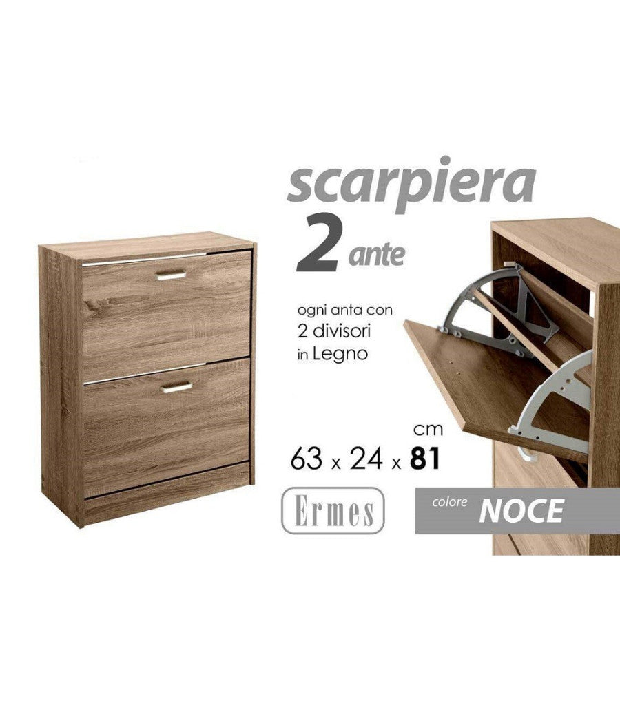 Scarpiera Bassa 2 Ante Doppia A Ribalta Salvaspazio Slim Noce 81x63x24cm 827624         