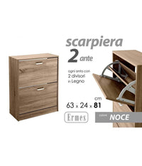 Scarpiera Bassa 2 Ante Doppia A Ribalta Salvaspazio Slim Noce 81x63x24cm 827624         