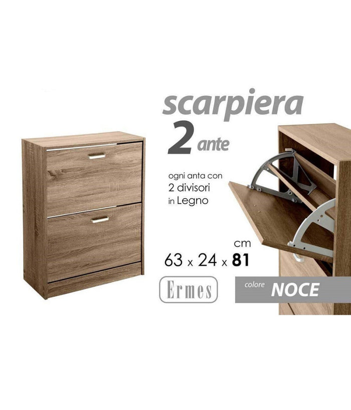 Scarpiera Bassa 2 Ante Doppia A Ribalta Salvaspazio Slim Noce 81x63x24cm 827624         