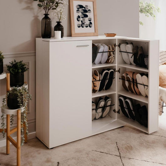 Scarpiera 2 ante e 8 ripiani Satos02A colore bianco