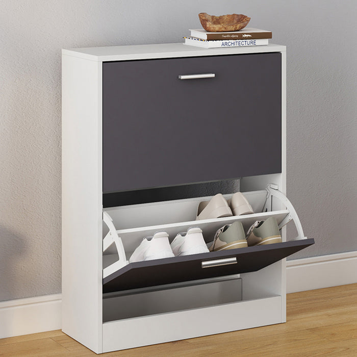 IDMarket - Scarpiera bianca a 2 ante grigia