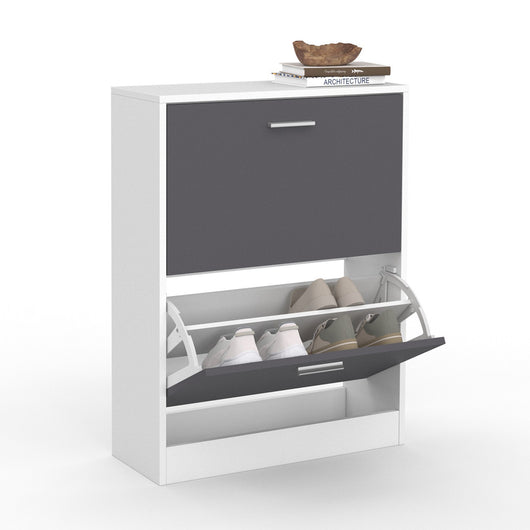 IDMarket - Scarpiera bianca a 2 ante grigia