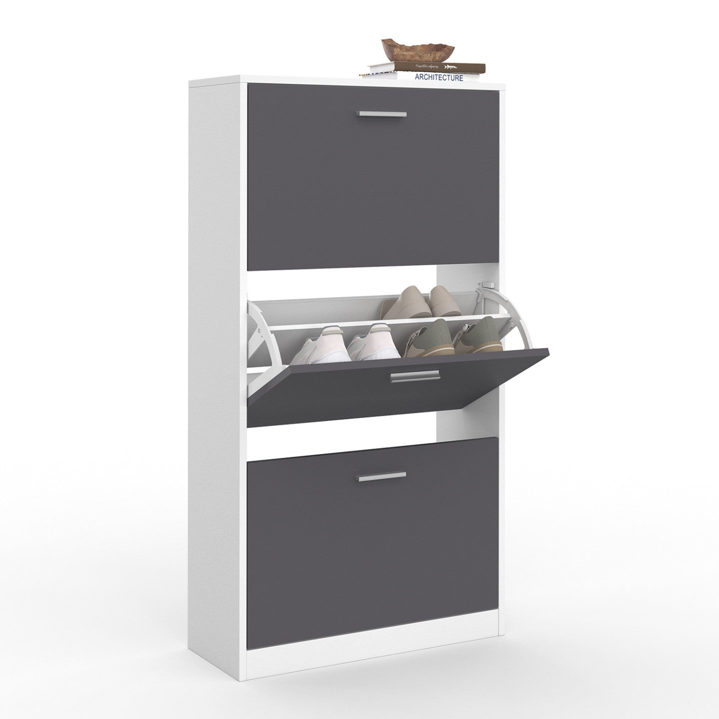 IDMarket - Scarpiera bianca con 3 ante grigie