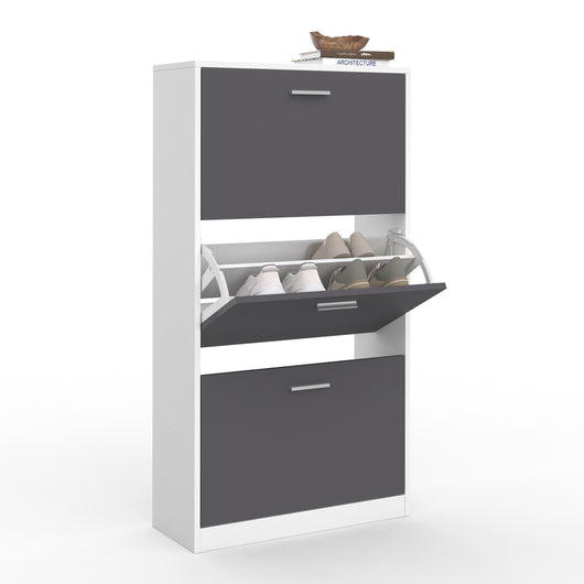 IDMarket - Scarpiera bianca con 3 ante grigie