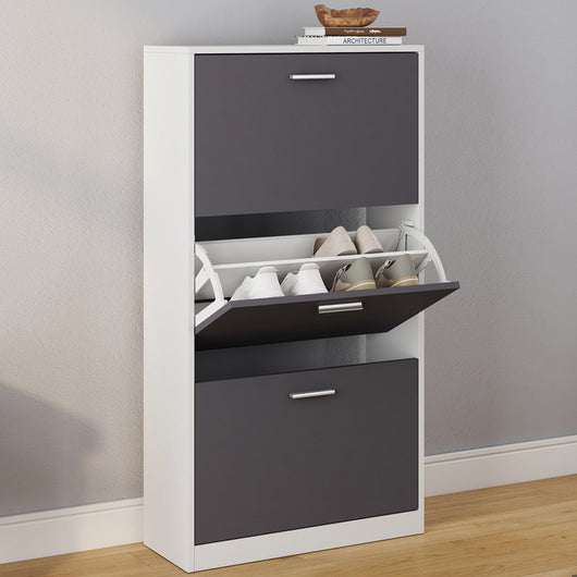 IDMarket - Scarpiera bianca con 3 ante grigie