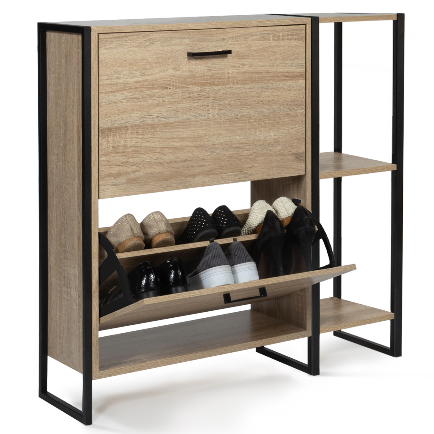 IDMarket - Scarpiera con 2 ante con ripiano design industriale LUIS