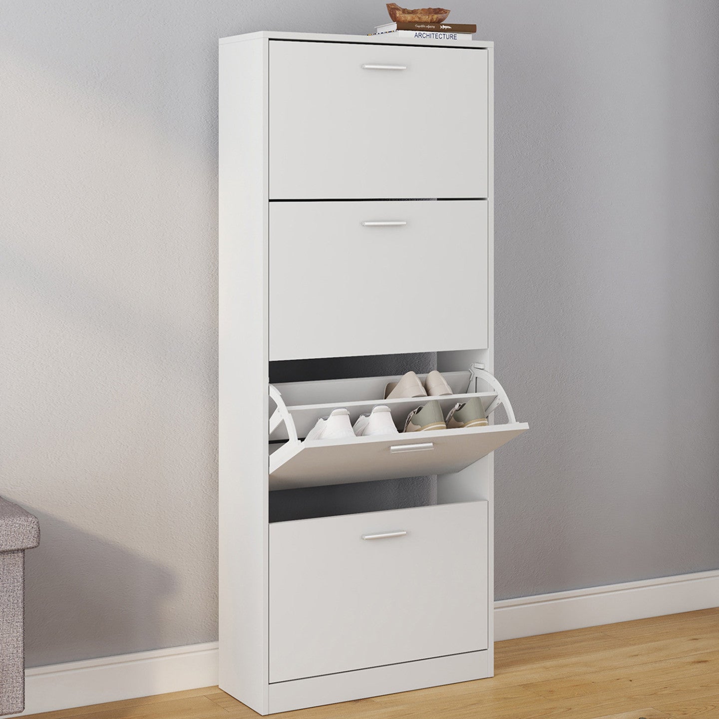 IDMarket - Scarpiera con 4 ante bianco