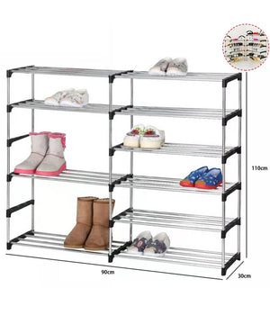 Scarpiera Doppio Scaffale Multiuso 6 Ripiani In Metallo Impilabile 110x30x90cm         