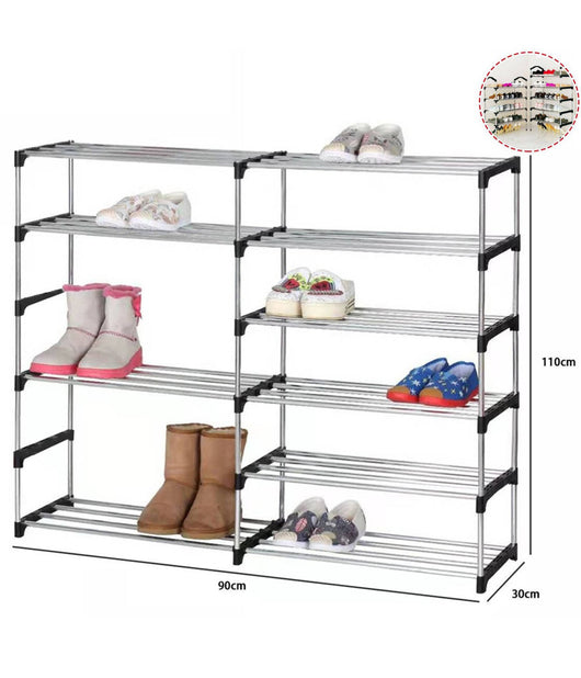 Scarpiera Doppio Scaffale Multiuso 6 Ripiani In Metallo Impilabile 110x30x90cm         