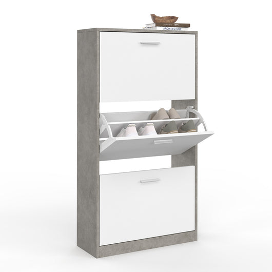 IDMarket - Scarpiera effetto cemento con 3 ante bianche